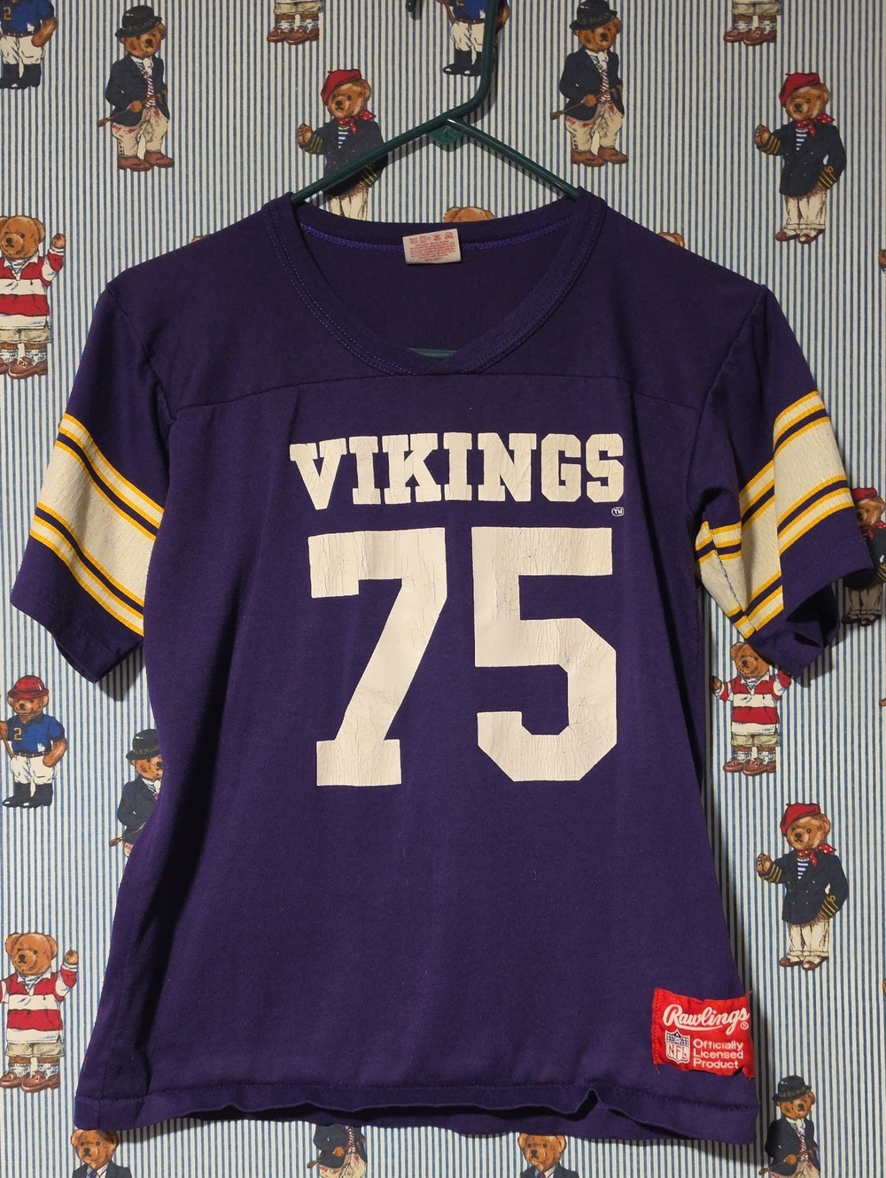 Vintage 80s 90s Vikings Youth Purple #75 Football Tee by Rawlings